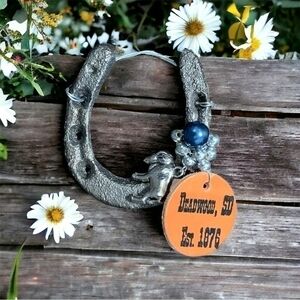 Mini Horseshoe Ornament 2" Metal Beads Leather Deadwood SD Good Luck Charm Gift